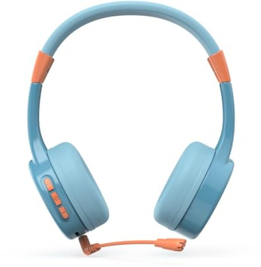 Hama Bluetooth Kinder Kopfhörer, Mikrofon, Lautstärkebegrenzung, kabellos | Größenverstellbarer On Ear Kopfhörer blau, ideal auch für Teenager, Headset, flexibel, mit Akku, Multipoint