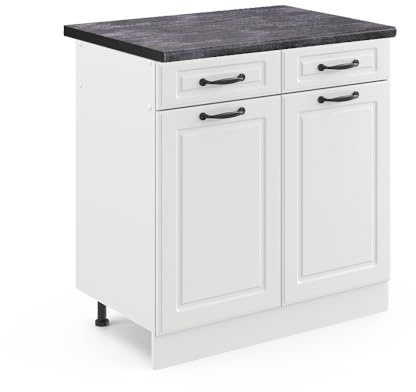 Vicco Küchenunterschrank R-Line, Weiß Landhaus, 80 cm | MDF-Front · AP Anthrazit inkl. · Höhenverstellbare Füße · Metallgriffe · ✓ Leichter Zugriff