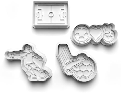 Juego de 4 cortadores de galletas, diseño de fútbol, fútbol, deporte, galletas, molde para masa de fondant, para niños, para hacer galletas