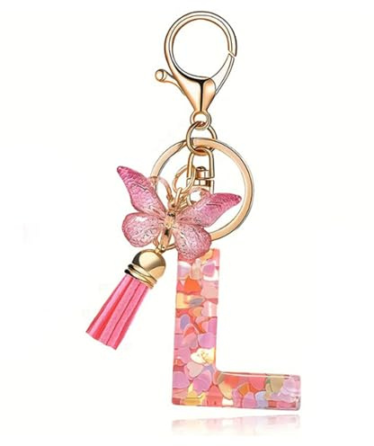 T TAKONE Schlüsselanhänger Buchstabe, Schmetterling Glitzer Rosa Schlüsselanhänger, Idealer Geschenk Auto Schlüsselanhänger für Frauen/Kinder