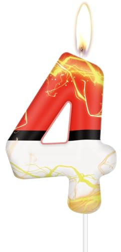 Cartoon 4 Birthday Candle, Anime Number 4 Candles for Cake, Girls Boys 4th Birthday Decoration, Anime Themed Party Decoration, Sparkle Candle Cake Toppers for Girls Boys Birthday Party Decorations