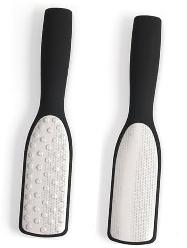 Lijadora Exfoliante para Pies de Acero Inoxidable Doble Cara Negra | Quita Callos y Piel Muerta, Diseño Profesional, Mango Abs, Cuidado de Pedicura, Uso Doméstico