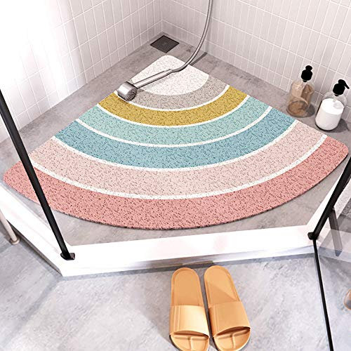 Rutschfeste Duschmatte in Fächerform, 70 x 70 cm, rutschfest, Anti-Schimmel, antibakterieller Sektor, Gummi-Badematte mit Saugnäpfen, dreieckiges Design für Dusche, Bad und WC