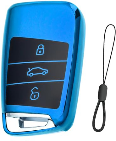 Teenpull VW Schlüssel hülle für VW Passat B8, SEAT, Skoda, Autoschlüssel für VW Passat, Tiguan, CC, Golf 7, MK2, Jetta, Skoda, Kodiaq Auto schlüsselhülle Autozubehör (C-Blau)