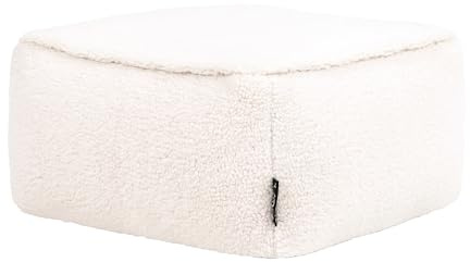 Icon Amara Hocker, Creme, Flauschiger Boucle Stoff, Klein Sitzsack, Sitzpuff Hocker mit Füllung, Fußhocker für das Wohnzimmer, Deko Wohnzimmer