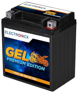 Electronicx, GEL, Motorrad batterie YTX7L-BS - 12V 7Ah 120A – wartungsfreie, kompakte, vibrationsfeste, versiegelte und auslaufsichere Starterbatterie mit Gel-Technologie - Für Roller, Mofa und ATV