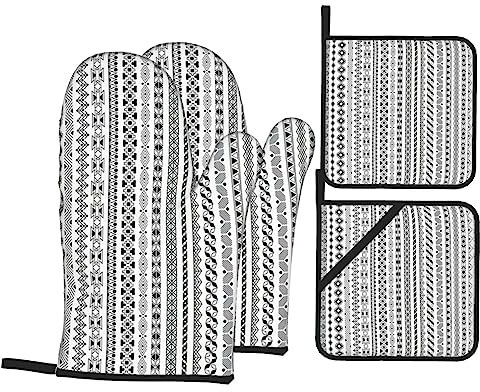 Set di 4 guanti da forno e presine a strisce triangolari bohémien, set da 4 pezzi, decorazione per la casa, cucina, regalo di Natale