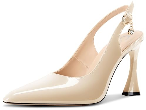 Castamere Womens Stiletto High Heel Pointed Toe Pumps Court Shoe Slingback Buckle Wedding Prom Dress Patent Leather 10 CM Heels