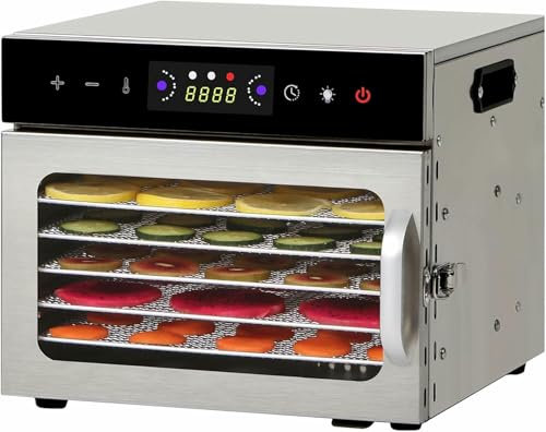 AFLEPCBRQ Food Dehydrator Machine for Jerky Beef, Commercial Drying Cabinet Stainless Steel Food Dryer for Meat, Digital Food Dehydrater for Fruit Herbs,6-Tray