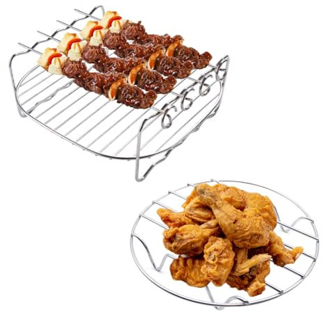 Jomdjmskes 2 Pcs Accesorios Freidora de Aire, Rejilla Air Fryer, Accesorios Freidora sin Aceite, Soporte Acero Inoxidable, Rejilla Multiusos, Freidora Aire Redonda Parrilla, Utensilios para Freidora