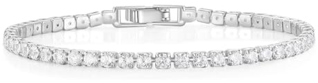 Titaniumcentral Tennisarmband för damer, zirkonia silver tennisarmband, glittrande armband för kvinnor, 16.5 cm, Koppar, Kubisk zirkonia
