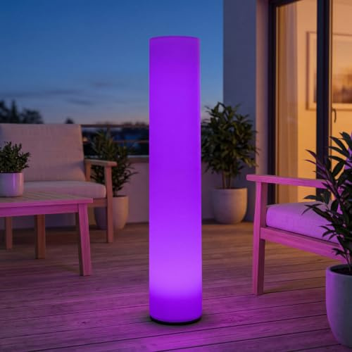 Licht-Erlebnisse LED Lichtsäule RGB Outdoor dimmbar Fernbedienung Weiß 100 cm IP65 tragbar mit Akku Außenleuchte Garten Stehlampe Terrasse
