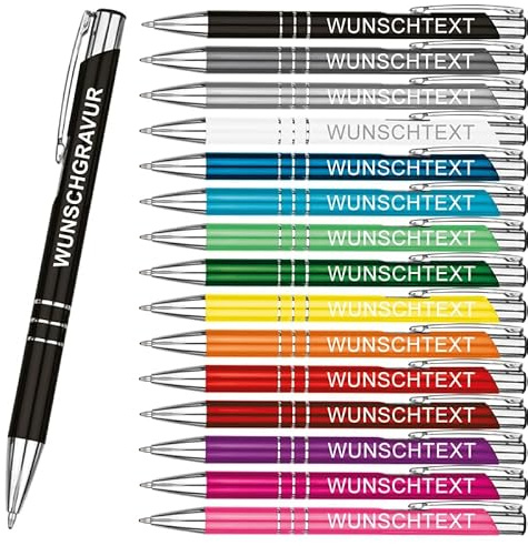 LOPREX 10 Stück Kugelschreiber mit Gravur – personalisierte Kugelschreiber aus Metall mit Wunschtext – Geschenk für Firmen, Schulen & Hochzeiten – 16 Farben & 15 Schriftarten – Schwarz