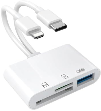 Lector de tarjetas SD USB para iPhone, conectores MBODMI USB-C y Lightning de doble puerto, adaptador de cámara digital para iPhone USB C, lector de tarjetas de memoria compatible con SD/Micro SD/USB