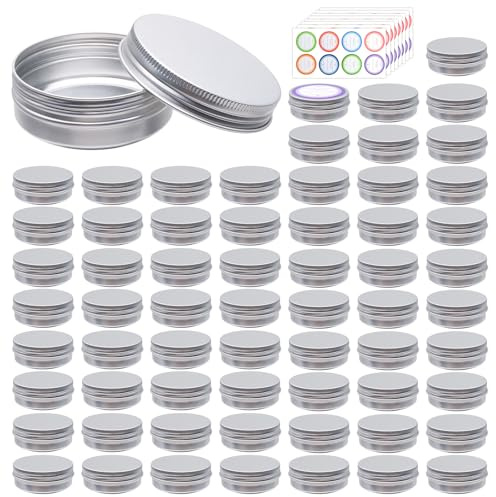 64Pack 2oz Aluminum Tin Jars, Metal Round Tins with Screw Lid for Lotion Bars, Balms, Cream, Salve, Spices, Toiletries