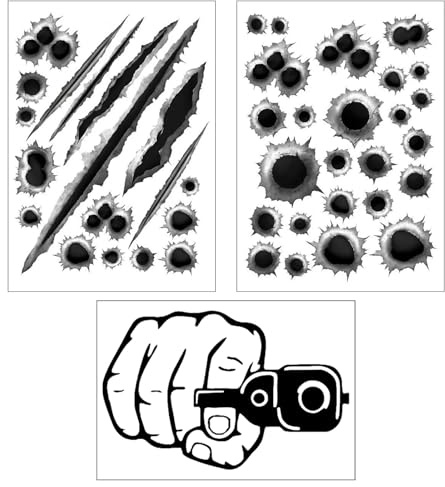 Juego de Pegatinas Coche, Diseños de Agujeros de Bala y Arañazos, Pegatinas de Simulación 3D para Coche Exterior, Fáciles de Aplicar, Aptas para Coches, Motos y Cascos, Negro