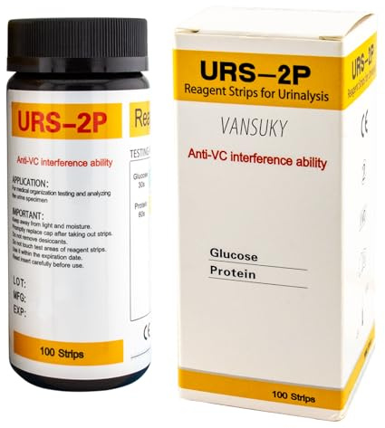 VANSUKY 100 x Glucose & Protein Urine Test Strips – 30s Rapid Home Kidney Health Screening Kit – Anti-VC Interference, PET Material, Professional Accuracy for Early Detection