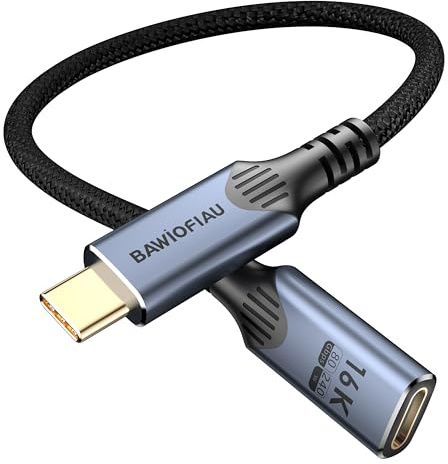 BAWIOFIAU usb verlängerung kurz 0,6m Kompatibel für thunderbolt 5 verlängerung,USB C anf USB C Lade Kabel 80Gbps,USB 5 Verlängerung16K/8k/4k@60hz video, usb c verlängerungskabel 240w