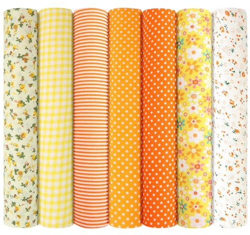 AOOSA 7pcs Fabric Bundles, 20x20 Cotton Quilting Fabric Squares, Soft Durable Material & Stylish Patterns, Floral Precut Squares Patchwork for Quilting, Sewing, DIY Crafts, Mask, Home Décor, Orange