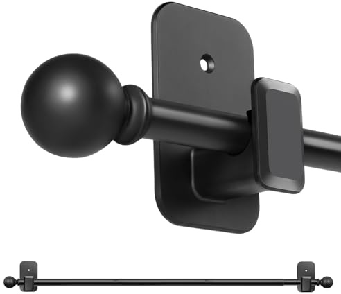 DEFYNEE Gardinenstange ohne Bohren oder zum Schrauben, 81–122 cm, mietfreundliche Vorhangstange Schwarz Ø16 mm, Teleskop-Vorhangstange mit Stecksystem & teleskopischem Endstück, für leichte Gardinen