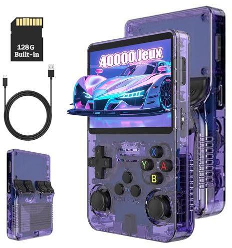 KINMRIS R36S Console de Jeux Rétro, avec Écran IPS de 3,5, 128 Go Plus de 40 000 Jeux, Console de Jeu Portable pour Enfants et Adultes, Prend en Charge Plusieurs Émulateurs (Violet)