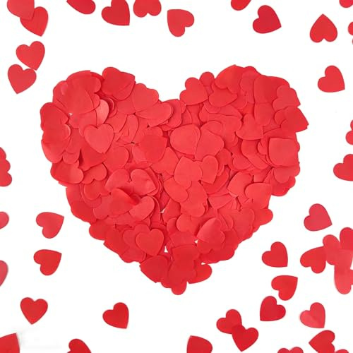 Tourima Valentinstag Deko Herz Konfetti Rot 50g – Herzkonfetti 2,5 cm, Streudeko Herzen für Tischdeko Hochzeit, Verlobung & Heiratsantrag, romantische Valentinstagsdeko, Red Heart Confetti
