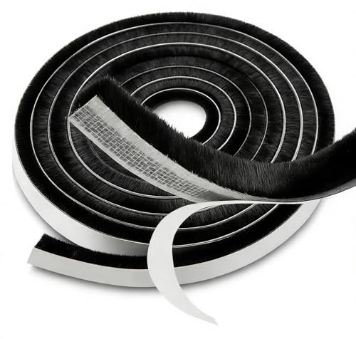 Ezitruz 9 M Bürstendichtung Selbstklebend Schwarz Türbürstendichtung 9 mm(B) x15 mm(D) Dichtungsbürste Selbstklebend Türdichtung Bürstendichtung Rolladen für Fenster Türen Kleiderschränk Schiebetüren