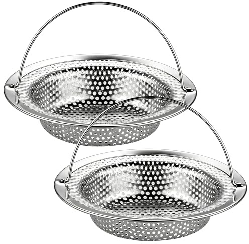 Sink Strainer, 2PCS Kitchen Sink Filter with Handle, Stainless Steel Anti Clogging Drainage Fast, Easy to Clean, Suitable for Kitchen/Bathroom Sinks