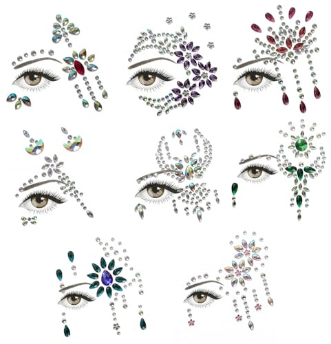 TLDBATICE 8 Stück Glitzersteine Gesicht, Glitzersteine Selbstklebend Gesicht, Strass Steine Face Sticker Augen Schmuck, Klebesteine Gesicht für Festival Karneval Party Make-up
