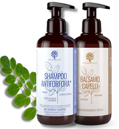Shampooing Anti-pelliculaire 250ml + Baume Régénérant 200ml - Traitement de la peau avec Shampooing Anti Dermatite Séborrhéique - Sans Silicon SLS et Paraben - Avec Moringa, Ortie, Mauve et