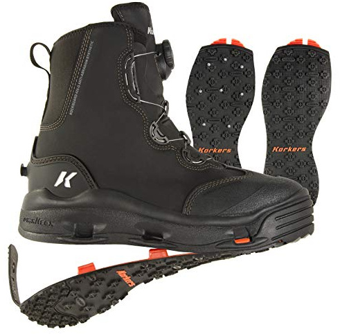 Korkers Devil's Canyon Wading Boots - Athletic and Glove-Like Fit - Includes Interchangeable Kling-On & Studded Kling-On Soles - Size 11, Black