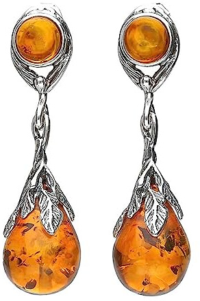 bärnst sterling silver örhängen – ovanlig virvel bärnsten fina dinglande droppörhängen för bärnstenssmycken älskare, Sten Silver