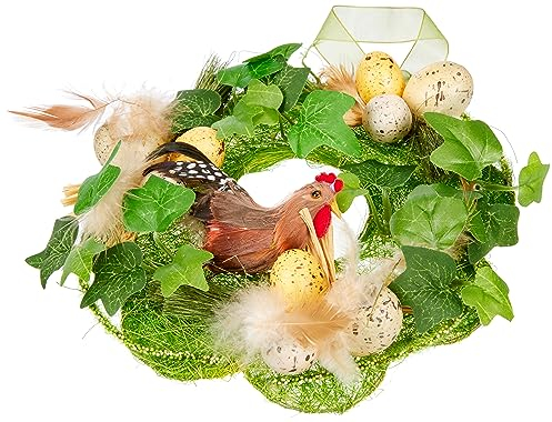 Heitmann Deco - Sisal-Kranz mit Federhuhn und Eiern - Wandkranz - schöne und natürliche Deko für Ostern und Frühling