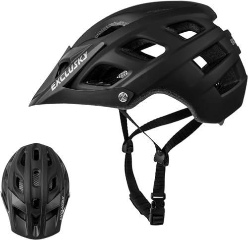 Fahrradhelm Damen, Exclusky Fahrradhelm Herren mit Visier MTB Helm Ultraleicht Windschutz Helm Retro-Helm für Trekking Rennrad Trail Helm, 56-61CM