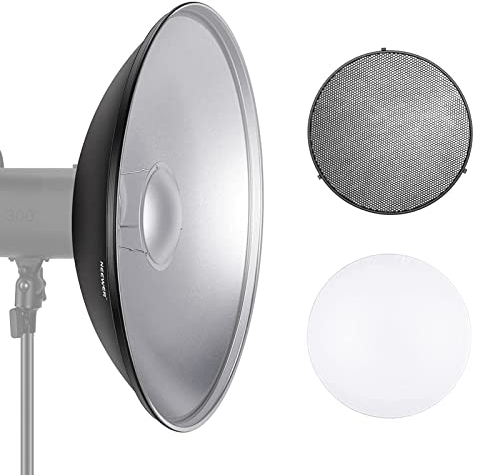 NEEWER 21.6/55cm Metal Beauty Dish Bowens Mount Reflector with White Diffuser, Honeycomb Grid for Strobe Flash Video Light Compatible with Godox AD600 NEEWER CB60 Q4 Vision 4 S101 Series, NK-NARC22