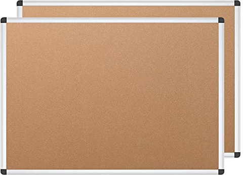 VIZ-PRO Cork Notice Board, 48 X 36 Inches, Pack of 2, Silver Aluminium Frame