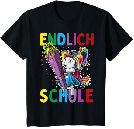Einschulung Einhorn Endlich Schule mit Schultüte Zuckertüte T-Shirt
