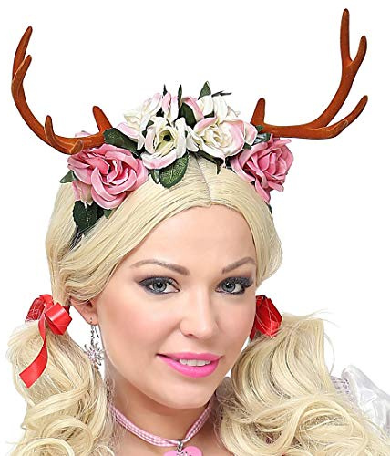 NET TOYS Zauberhaftes Hirsch-Geweih mit Stoff-Blüten - Aufregendes Damen-Accessoires Kopfschmuck REH - EIN Highlight für Festival & Karneval