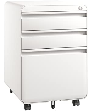 Dripex Metall Rollcontainer Stahl Rollcontainer mit 2 Schubladen und Hängeregistratur Abschließbarer Büroschrank Bürocontainer 5 Räder Aktenschrank 40 x 45 x 60 cm