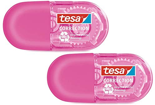 tesa Mini Korrekturroller ecoLogo - Klein und ergonomisch - 6 m x 5 mm 2er Pack (Pink)
