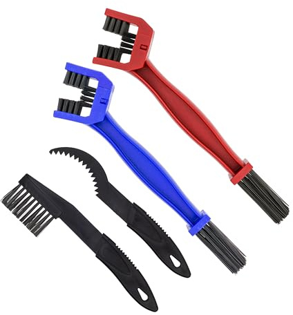 Spazzole per la Pulizia della Bici e delle Moto, Set di 4, Spazzola per Catene di Motociclette e Bici per rimuovere lo sporco, Spazzola nylon, Manutenzione per motociclette, Kit di Spazzole Pulizia