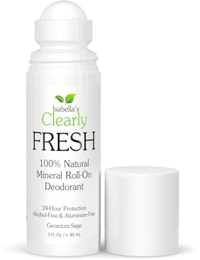 Desodorante roll on de magnesio natural Clearly FRESH | Protección Mineral 24 Horas para Pieles Sensibles con Aloe Vera | Sin Aluminio, Parabenos, Alcohol ni Bicarbonato de Sodio | Salvia Geranio