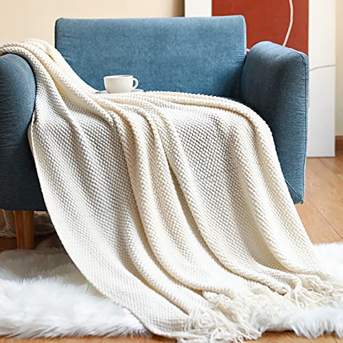 LumiSyne Gestrickte Decke Mit Quaste Einfarbig Ananas Grid Kuscheldecke Strickdecke Tagesdecke Überwurf Couchdecke Dekorative Decke Für Sofa Bett 170x130cm