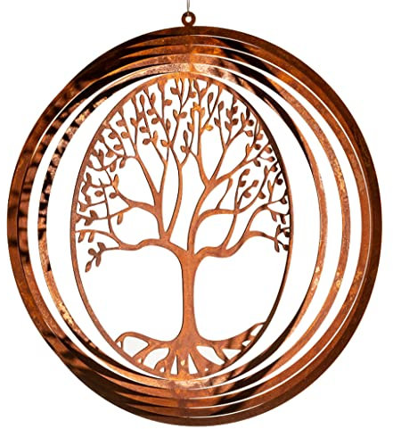 Windspiel Spirale Baum 26 cm im Rost Design - Garten Deko, Rostdeko, Hänger, Fensterschmuck