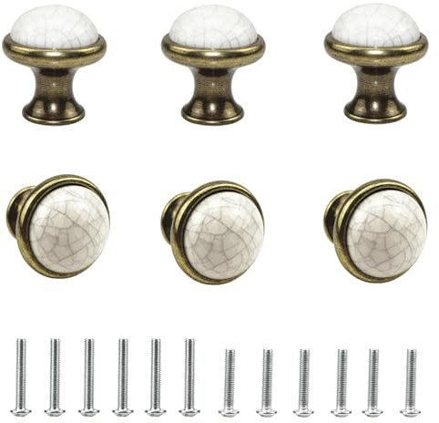 Gad2go 6Pcs Cabinet Knob Vintage Ceramic Drawers Knobs 34mm Round Knob Pull Handle for Furniture Kitchen Cabinet Cupboard Drawer