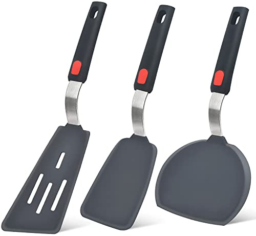 Silikon-Spatel Pfannenwender Set von 3, Beijiyi 315 °C Hitzebeständige Kochspatel für Antihaft-Kochgeschirr, große flexible Küchenutensilien, BPA-frei