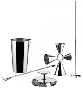 Alessi The Tending Box GIA25SET – Cocktail-Set mit Mixerglas, Quadri Combo Jigger, Doppeltem Barsieb, Löffel und Schneebesen, aus Edelstahl 18/10
