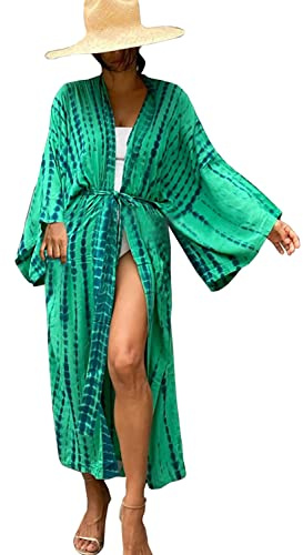 YOUKD Maxi Kimono Boho Kofta Strandklänningar Omslag Bikini Badrockar, E Grön, One size