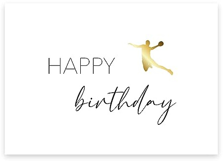 1 ädelt premiumfödelsedagskort för handboller, 10,5 x 14,8 cm – happy birthday kort (designpapper) med 1 brunt kuvert (naturpapper) – kort till födelsedag handboll gratulationskort
