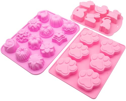 FRXAEZTG Molde de Silicona para Chocolate,Set de 3 de Moldes de Silicona de Grado Alimenticio con Formas Variadas,para Caramelo,Gelatina,Cubitos de Hielo,Fácil Desmolde,Antiadherentes